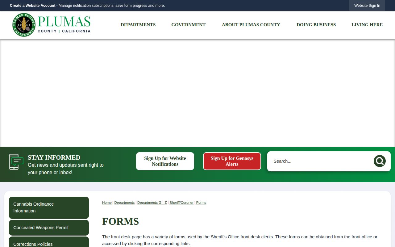 Plumas County official forms page for public record requests