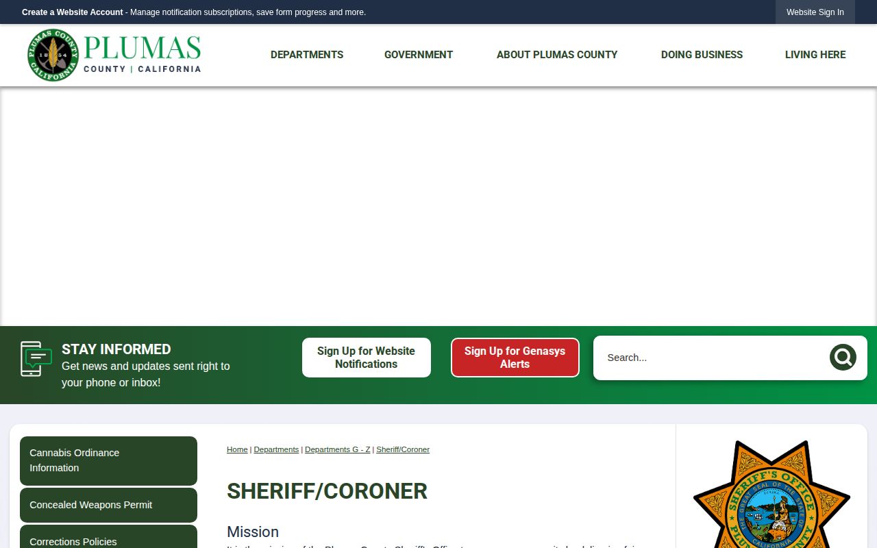 Official Plumas County Sheriff and Coroner webpage with agency information