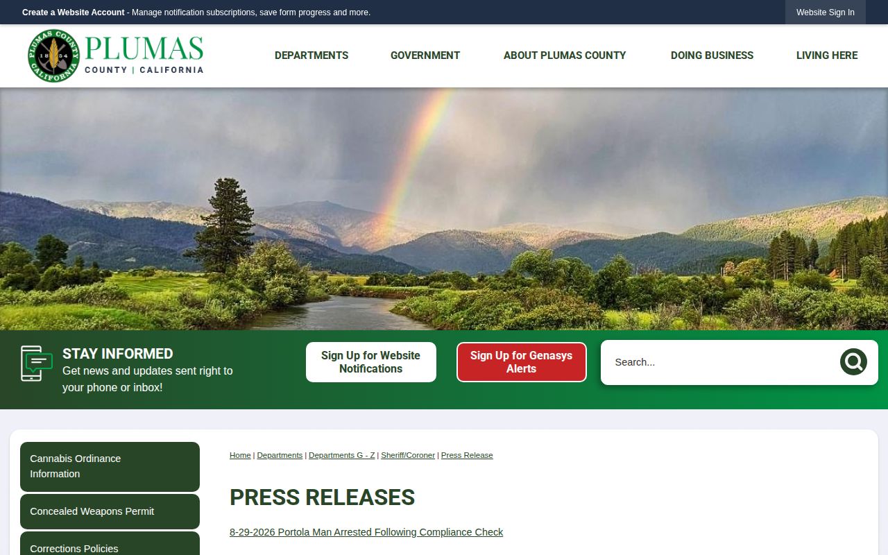 Plumas County Sheriff arrest report and press release page