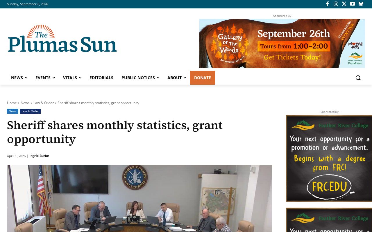 Plumas County Sheriff arrest statistics and RIMS news explanation